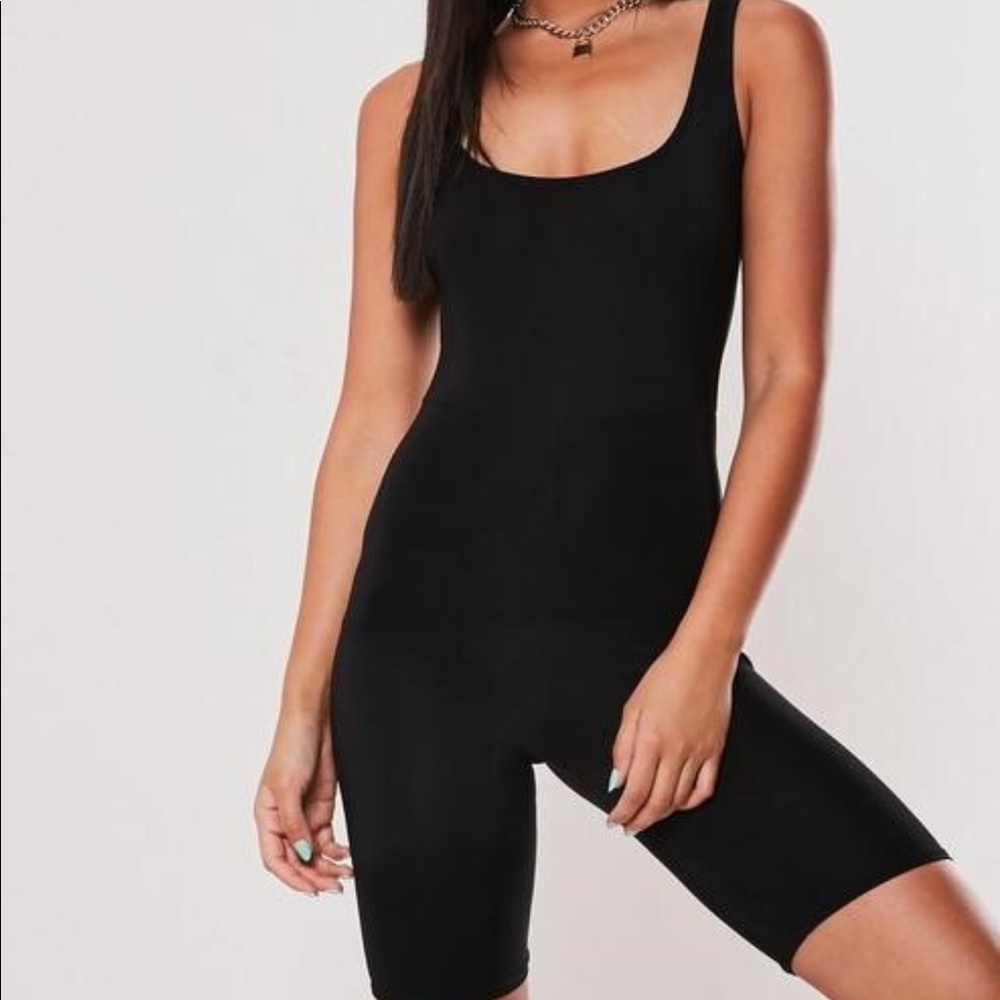 Black slinky scoop neck unitard
